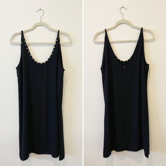 Zara Studded Slip Tank Little Black Dress Mini Scoop Neck Shift Sz Large L - Picture 2 of 5